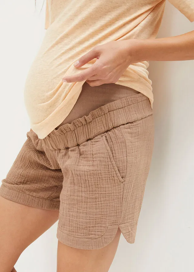 Clay muslin maternity shorts