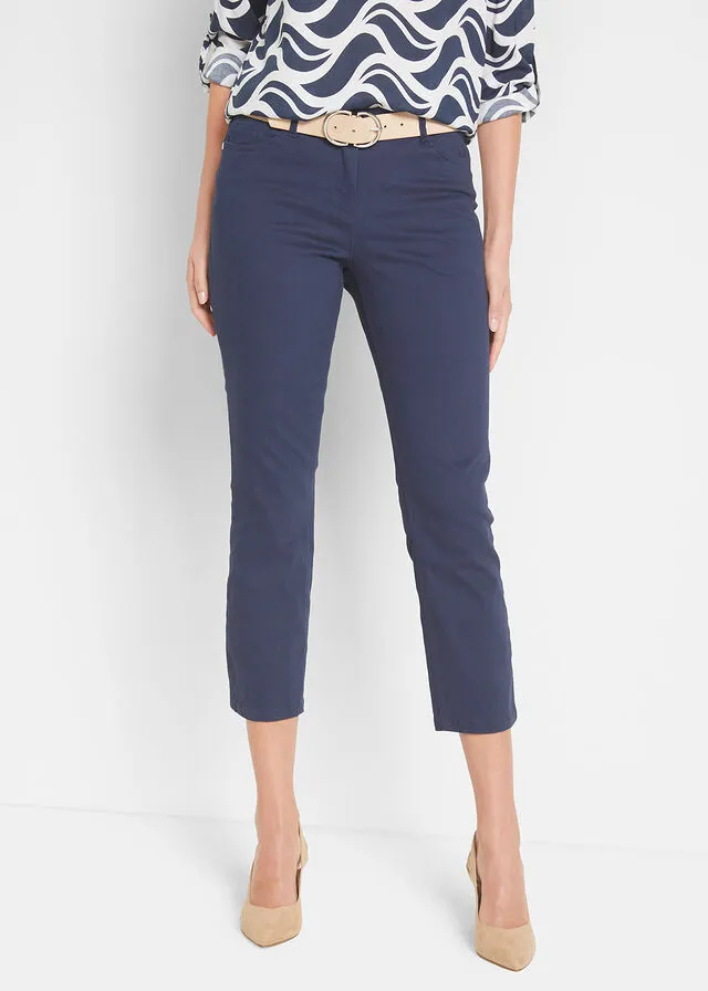 Elastic dark blue capri pants