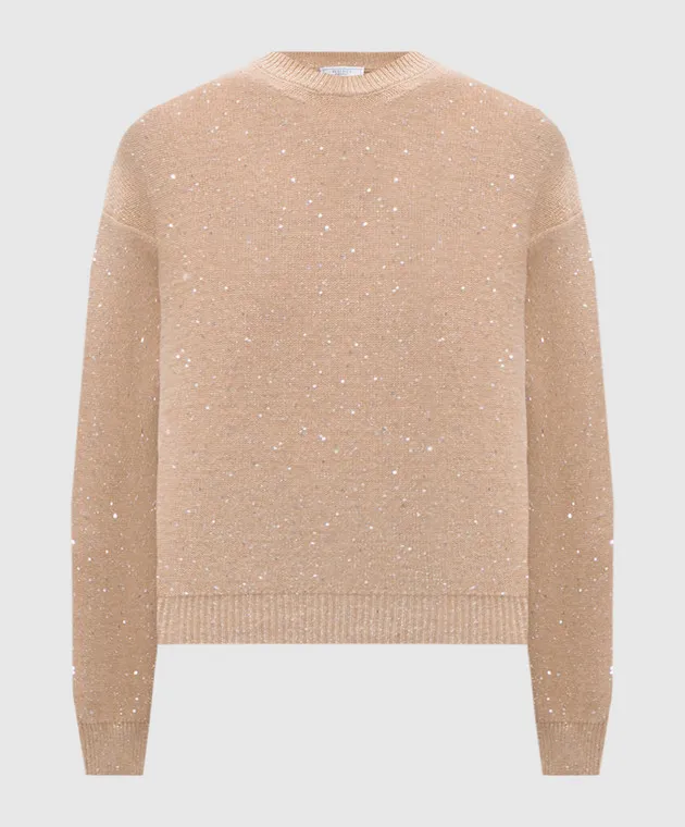 Peserico Beige wool cashmere sweater lurex sequins