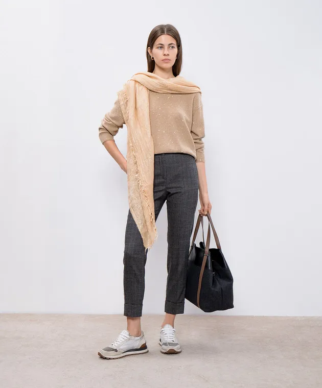 Peserico Beige wool cashmere sweater lurex sequins