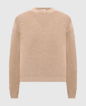 Peserico Beige wool cashmere sweater lurex sequins