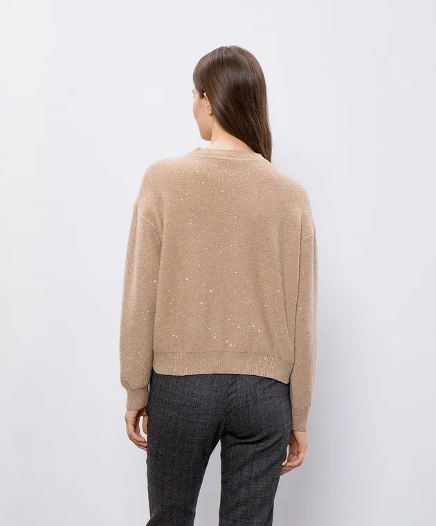 Peserico Beige wool cashmere sweater lurex sequins