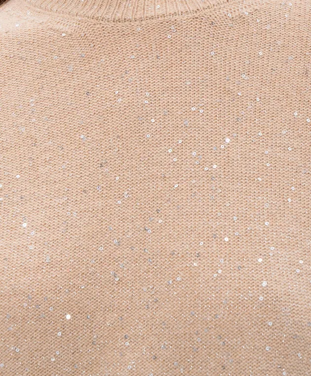 Peserico Beige wool cashmere sweater lurex sequins