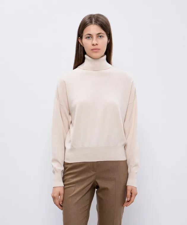 Peserico Beige wool silk cashmere sweater monil chain