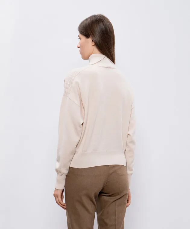 Peserico Beige wool silk cashmere sweater monil chain