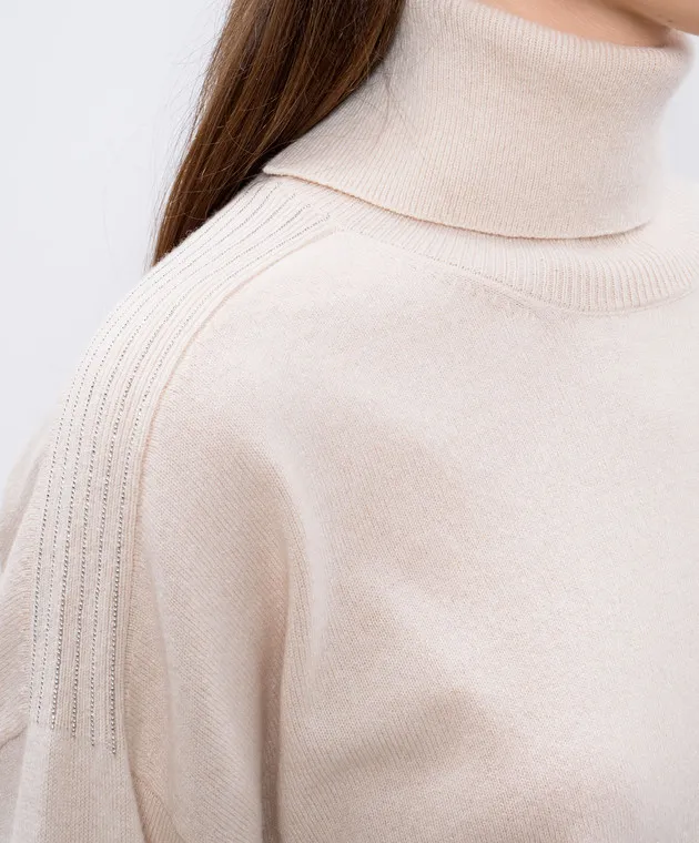 Peserico Beige wool silk cashmere sweater monil chain