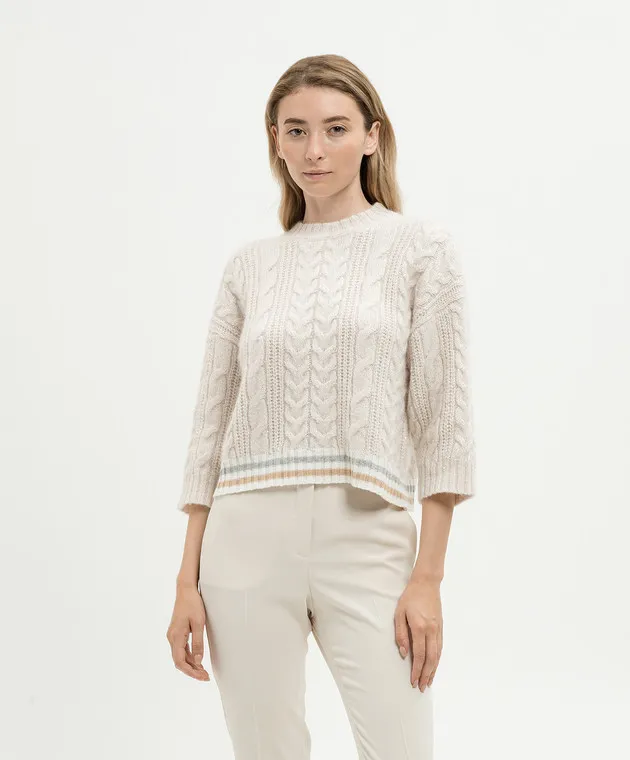 Peserico Beige wool silk cashmere sweater sequins