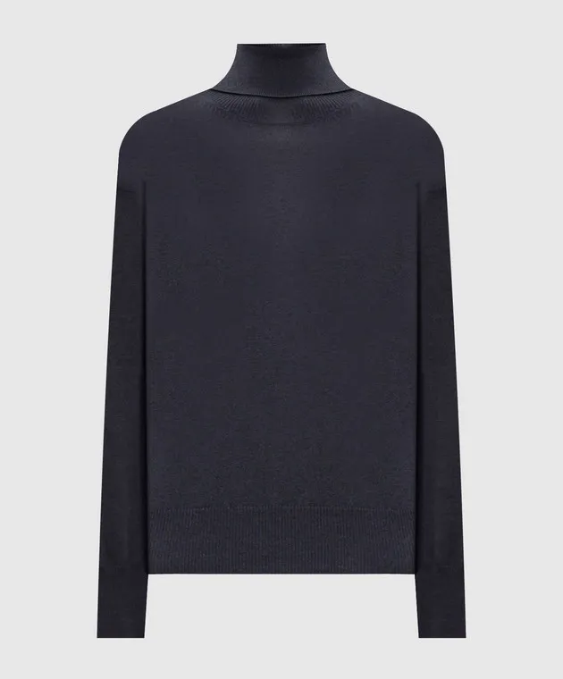 Peserico Gray wool silk cashmere sweater monil chain