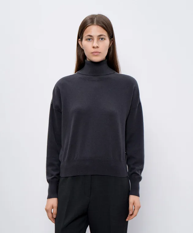 Peserico Gray wool silk cashmere sweater monil chain