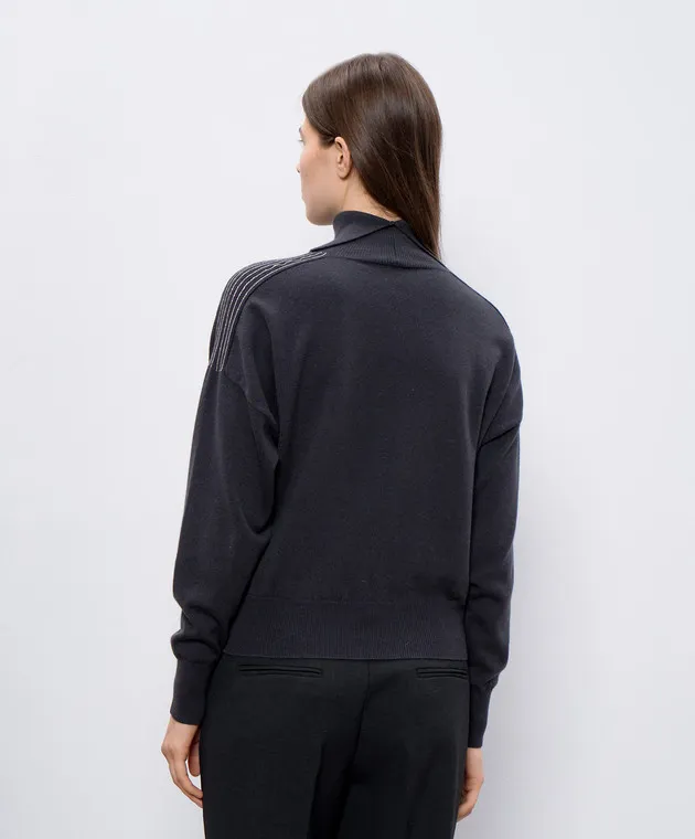 Peserico Gray wool silk cashmere sweater monil chain