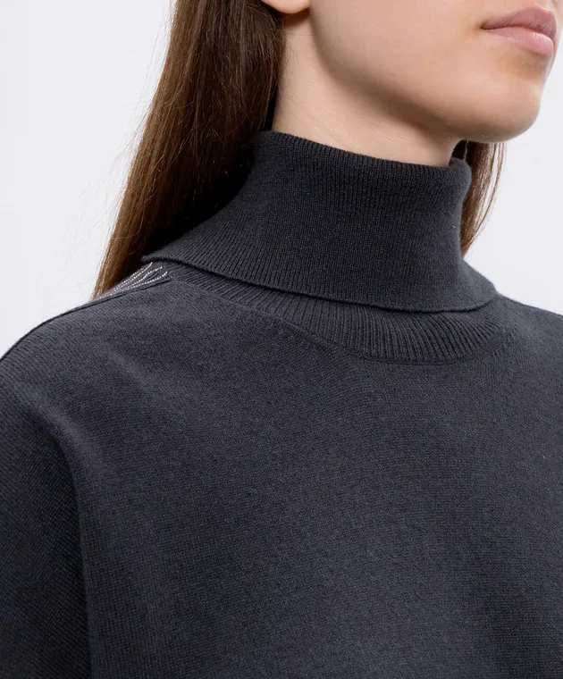 Peserico Gray wool silk cashmere sweater monil chain