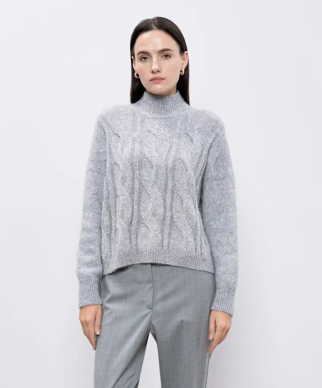 Gray wool, silk and cashmere sweater with sequins by Peserico