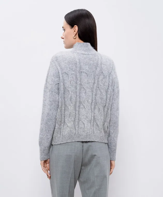 Gray wool, silk and cashmere sweater with sequins by Peserico