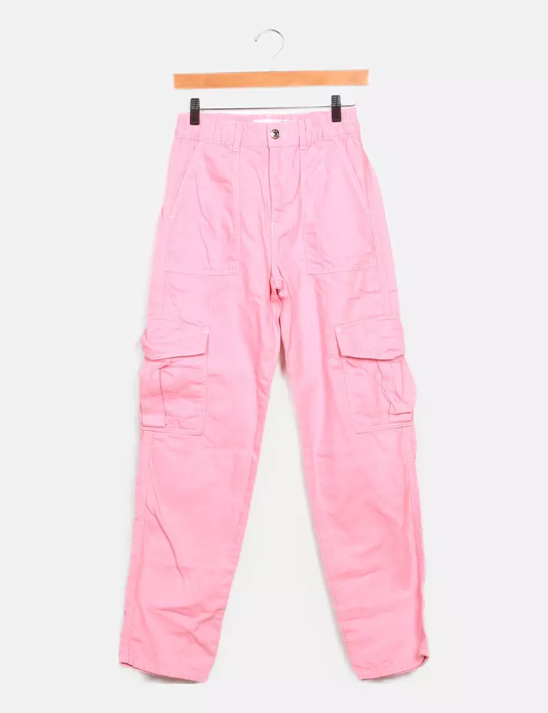 Pink denim cargo Stradivarius jeans