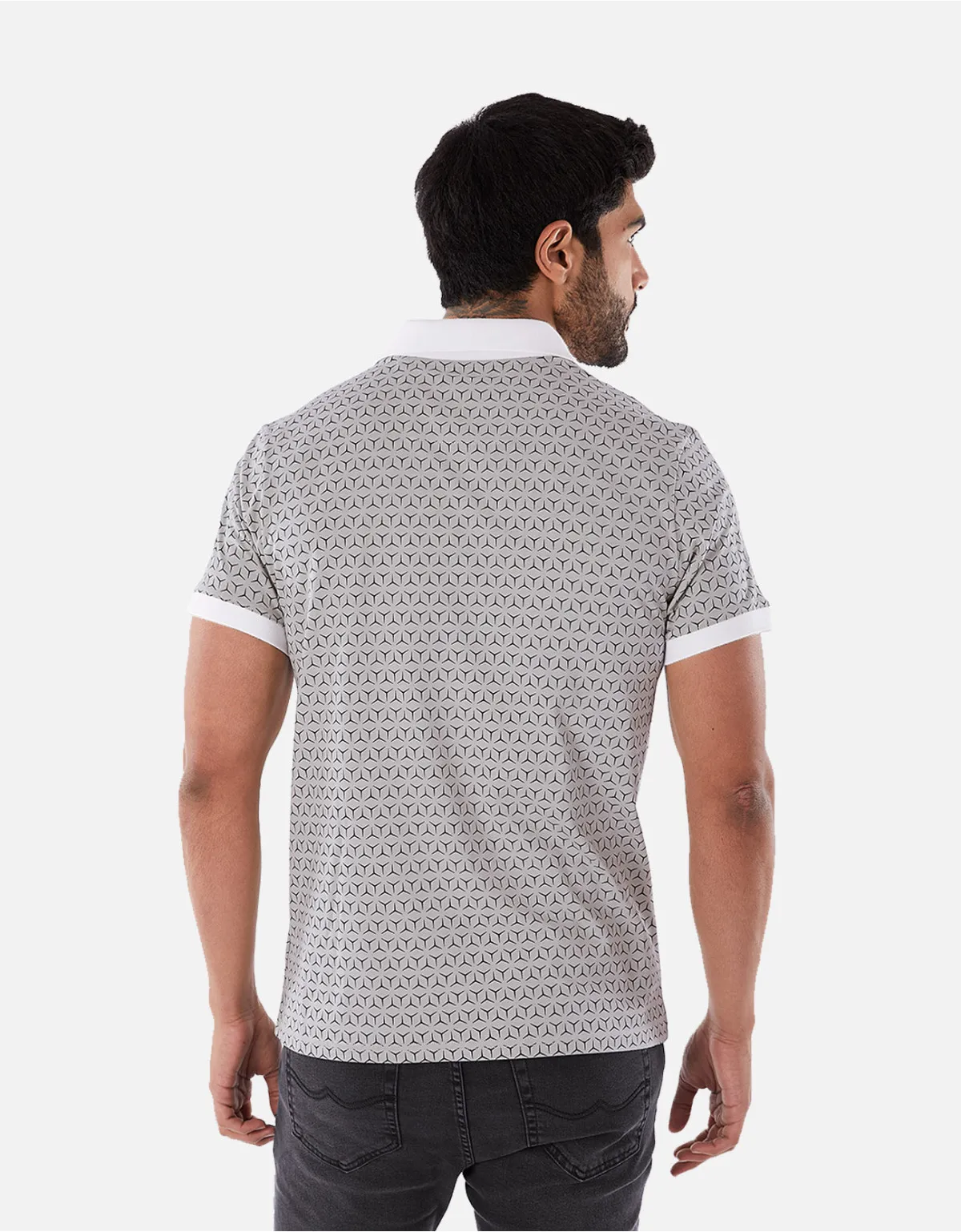 Slim Fit Grey Box Neck Polo