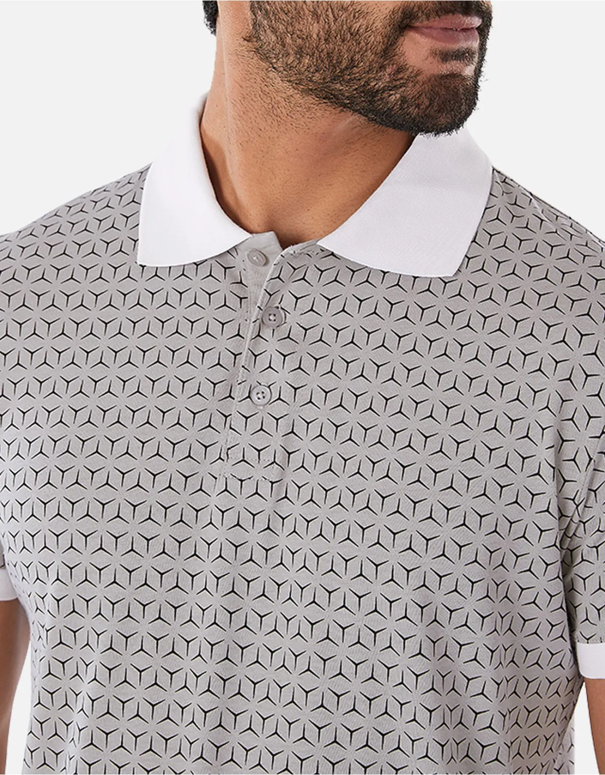 Slim Fit Grey Box Neck Polo