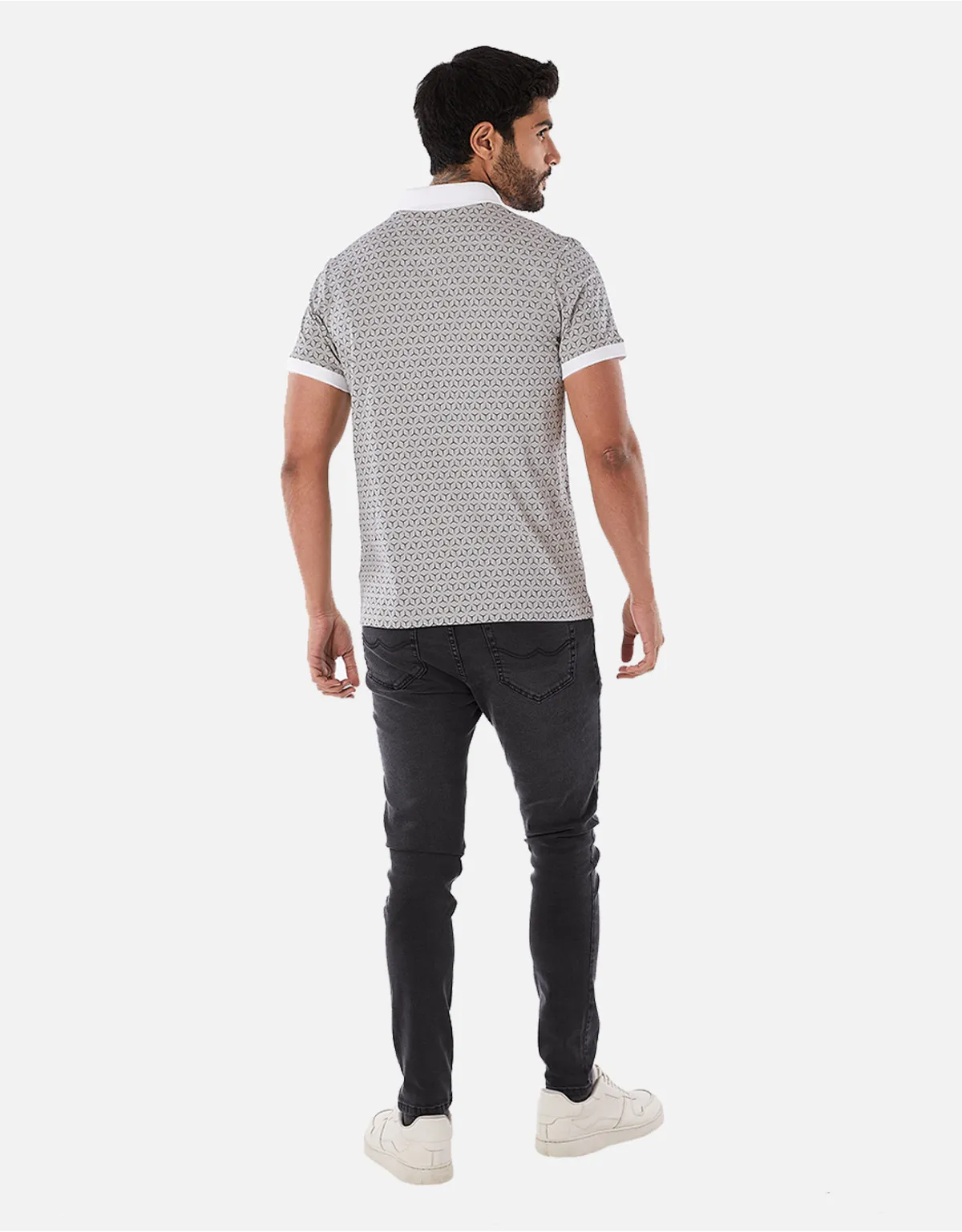 Slim Fit Grey Box Neck Polo