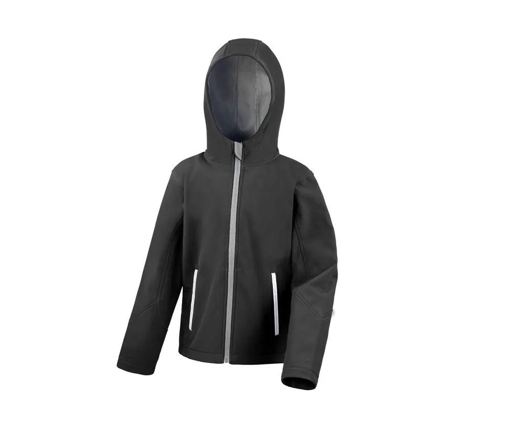 Result RS224J - Softshell capuche enfant - Negro / Gris