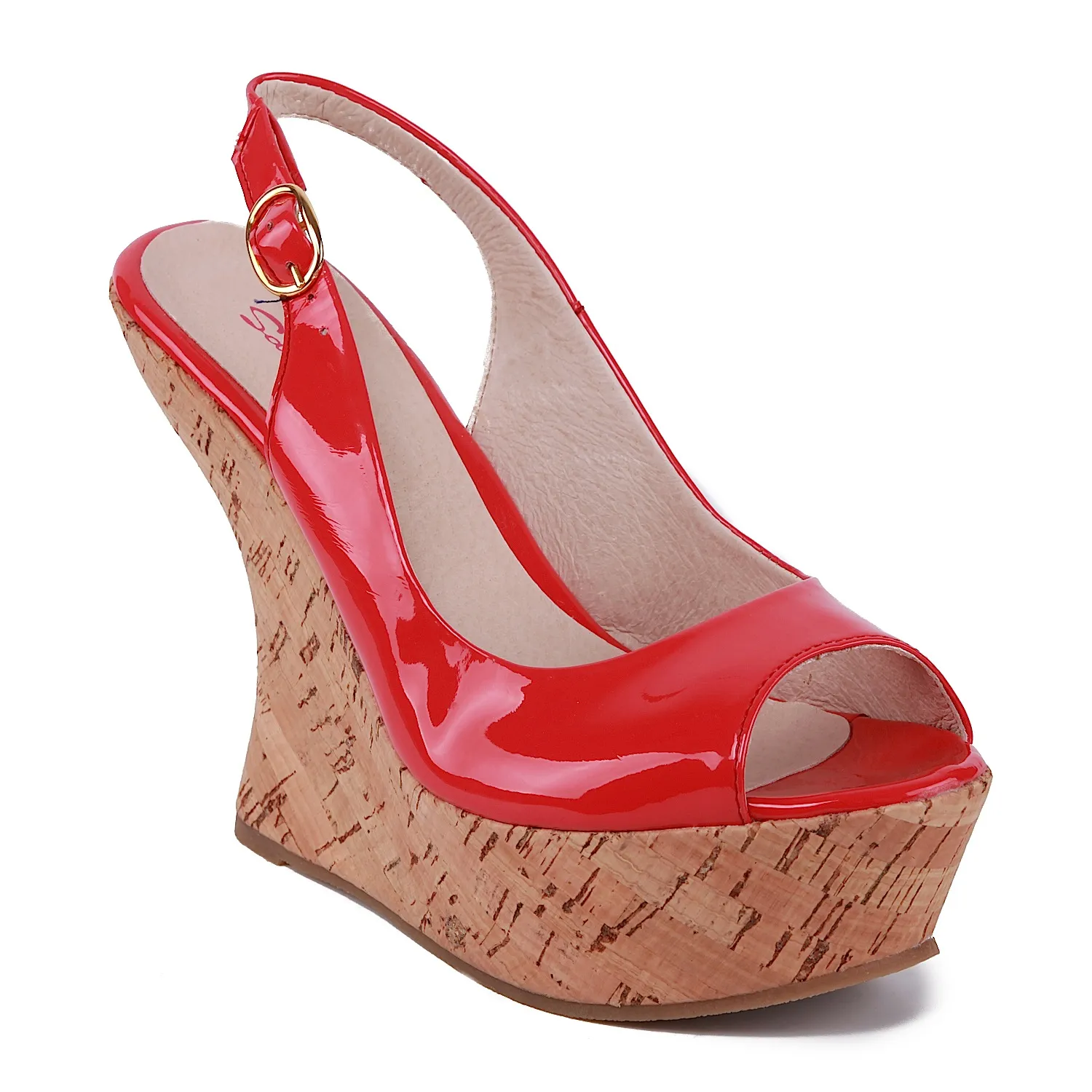 Sandalias cuña rojo mujer I love