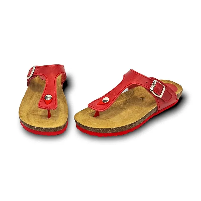 Sandalias de mujer en piel con plantilla acolchada, modelo 502BLU Rojo de Blusandal