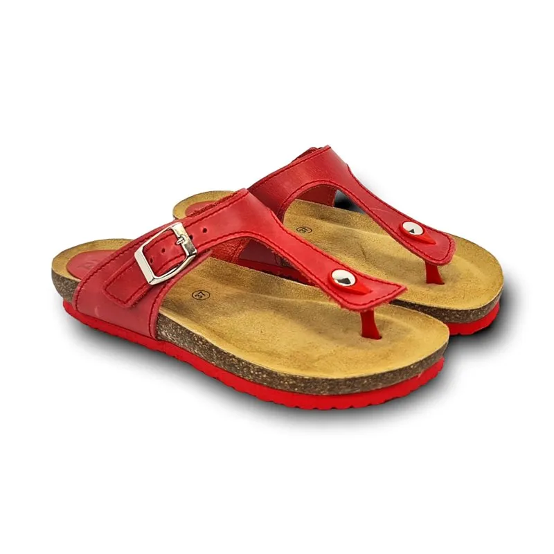 Sandalias de mujer en piel con plantilla acolchada, modelo 502BLU Rojo de Blusandal