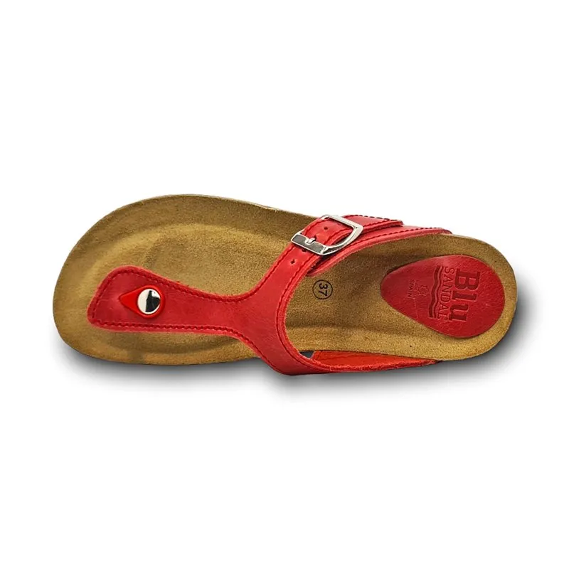 Sandalias de mujer en piel con plantilla acolchada, modelo 502BLU Rojo de Blusandal