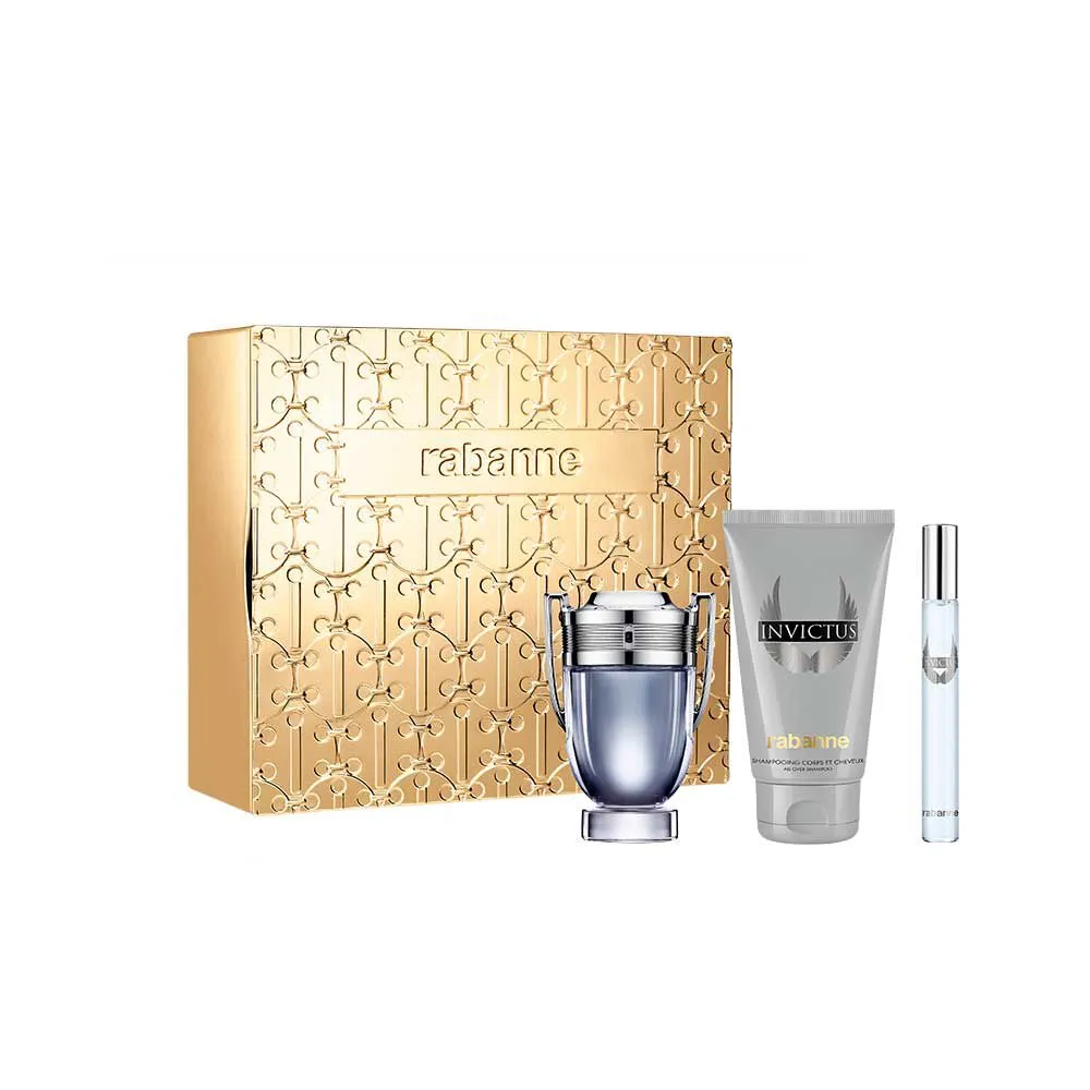 Set Perfume Rabanne Hombre Invictus Edt 50 ml + 10 ml + Shower Gel 100 ml