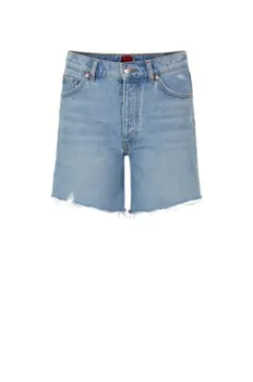 Shorts regular fit de denim azul medio desgastado