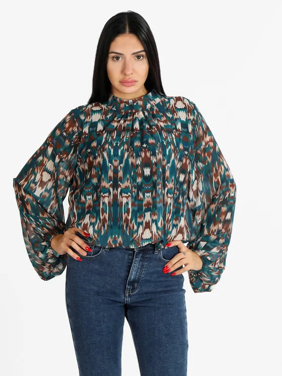 Solada Blusa de cuello alto y manga abullonada