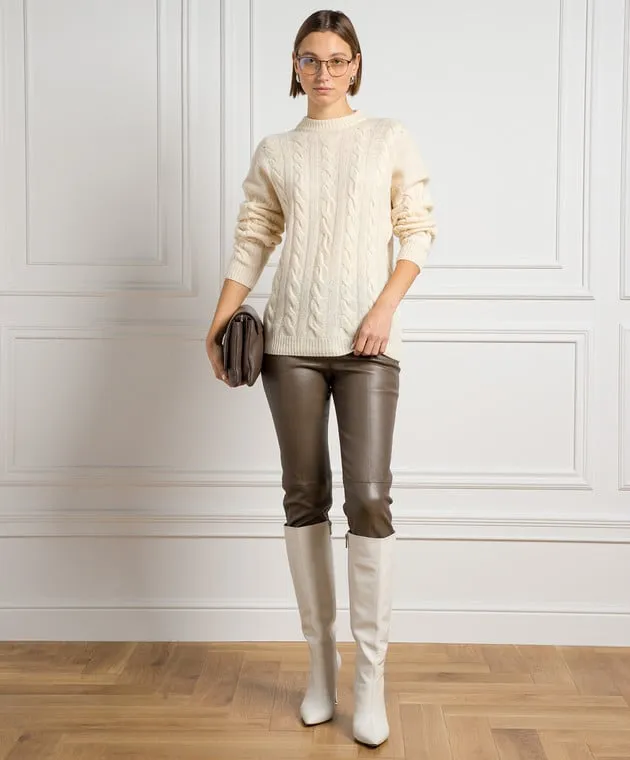 Solotre Beige sweater wool cashmere textured pattern