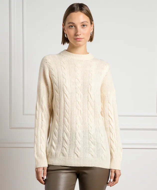 Solotre Beige sweater wool cashmere textured pattern