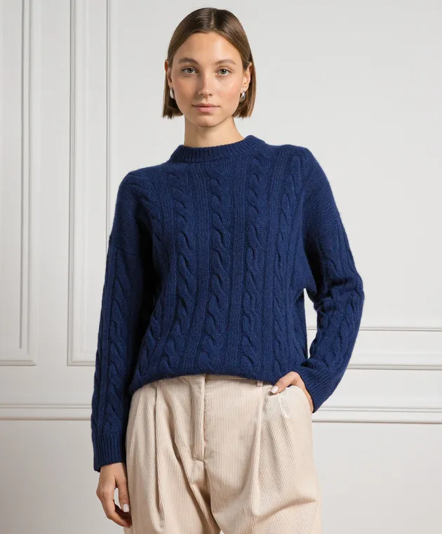 Solotre Blue sweater wool cashmere textured pattern