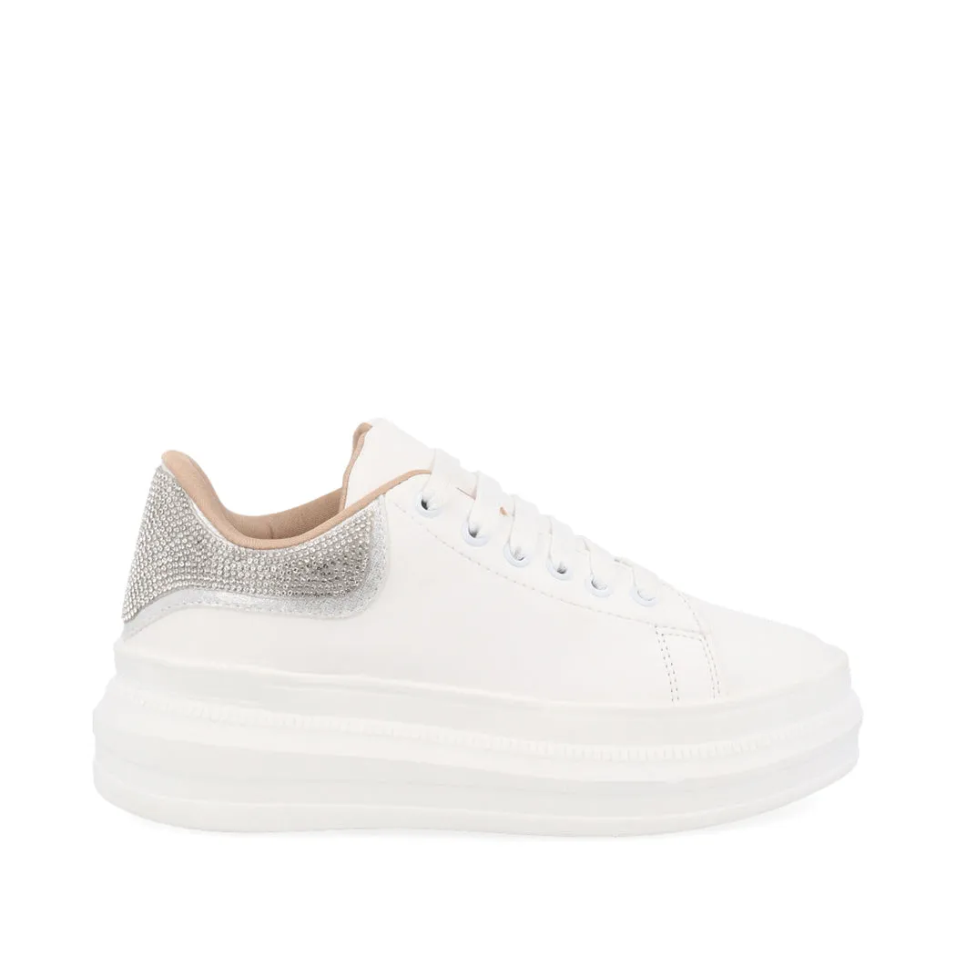 Tenis Urbano Trender color Blanco con brillo plateado para Mujer