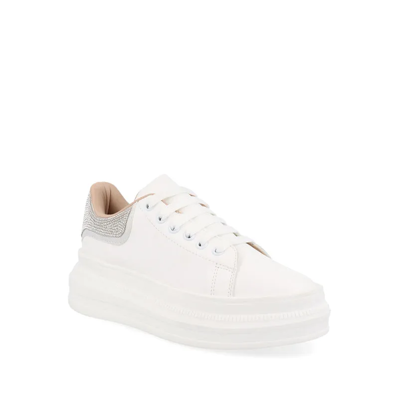 Tenis Urbano Trender color Blanco con brillo plateado para Mujer