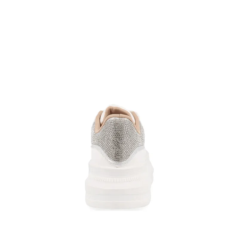 Tenis Urbano Trender color Blanco con brillo plateado para Mujer