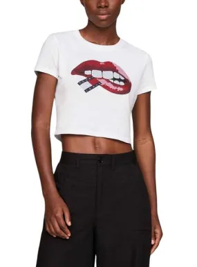 Tommy Jeans women's white slim crop top lips