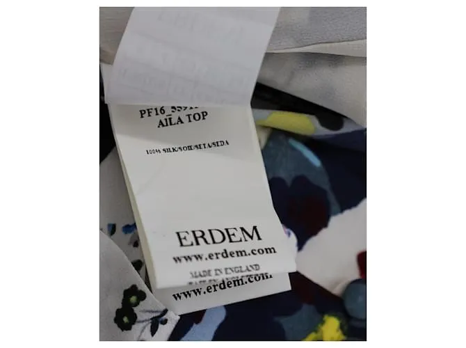 Top con hombros descubiertos Erdem Aila en seda con estampado blanco 