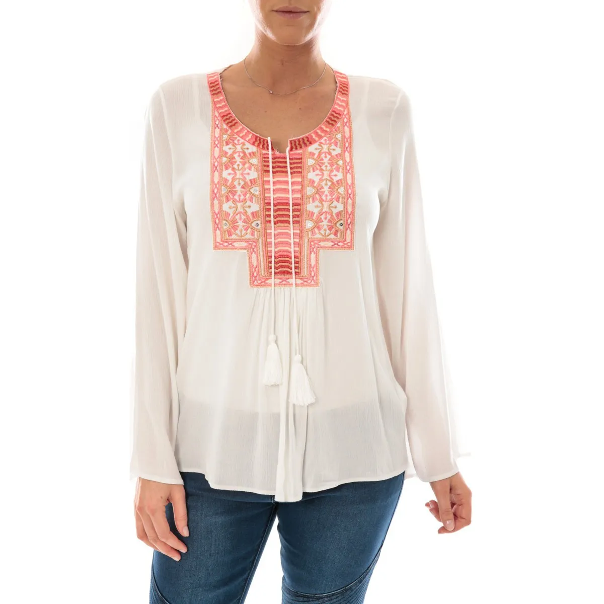 Pink and White Coral Embroidery Top