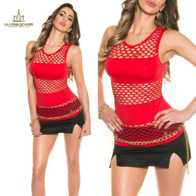 Attractive red mesh top