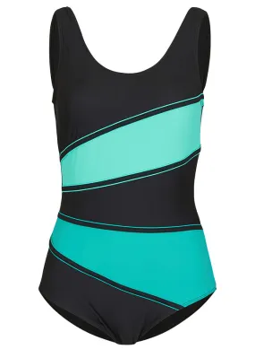 Black/green/dark green swimsuit with shaping effect