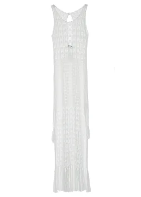 White Pointelle Knit Dress Tunica