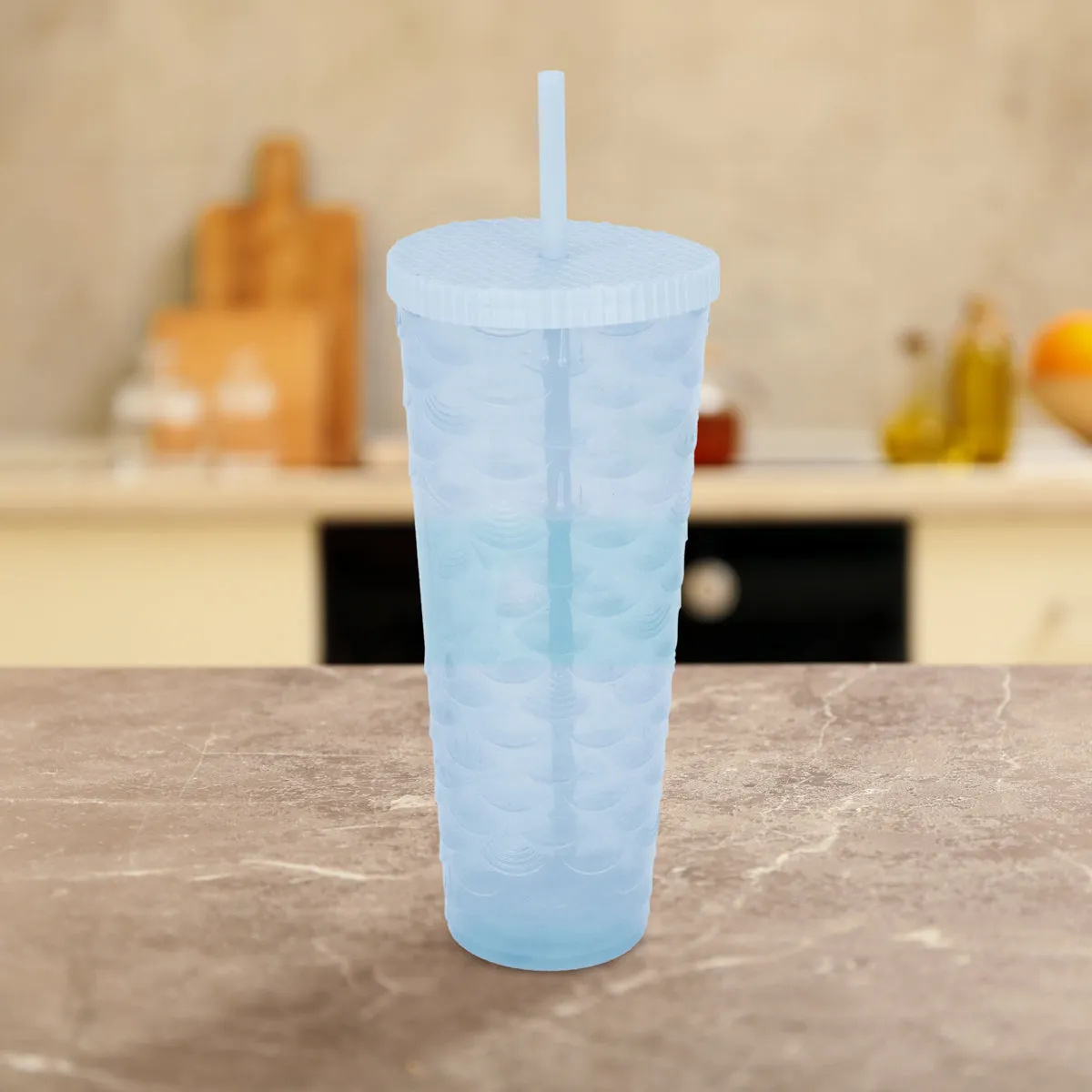 Vaso Decorado color Azul Cielo con Popote, 1100ml