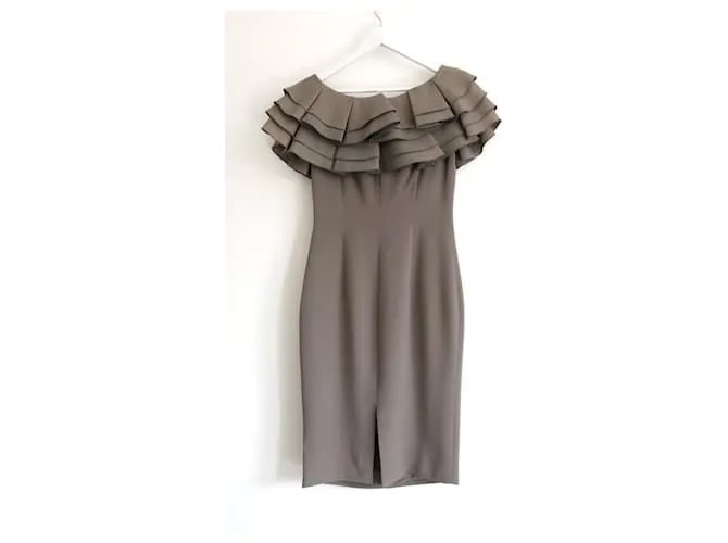 Vestido de shift taupe con volantes en los hombros de Giambattista Valli Gris pardo 