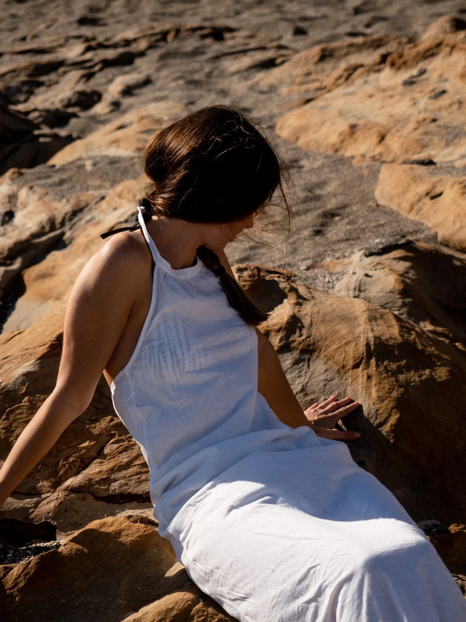 White Halter Neck Long Dress