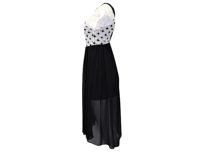 Vestido midi con ribete de encaje en poliéster blanco y negro de Sandro Paris 