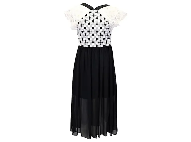 Vestido midi con ribete de encaje en poliéster blanco y negro de Sandro Paris 