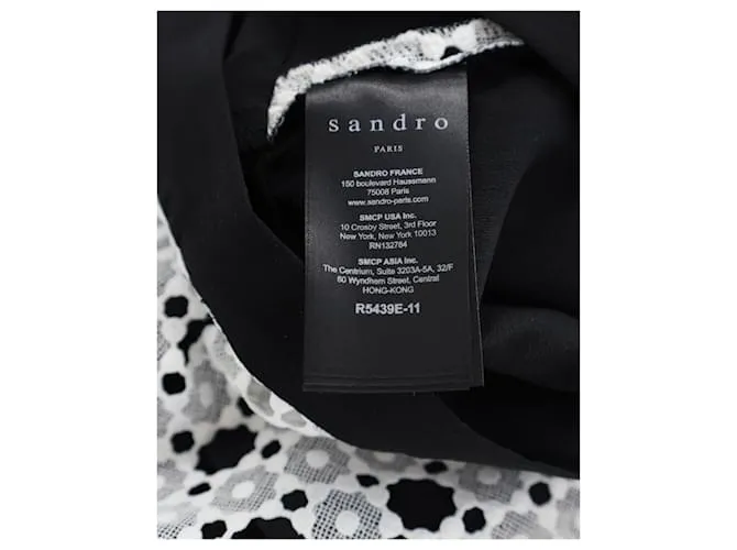 Vestido midi con ribete de encaje en poliéster blanco y negro de Sandro Paris 