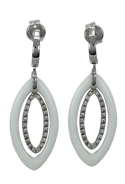 White Gold Earrings 18k with White Agate 095_430330-P