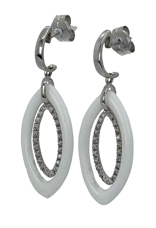 White Gold Earrings 18k with White Agate 095_430330-P