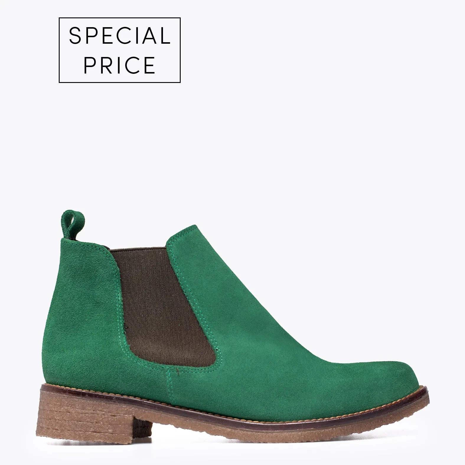 women's green leather Chelsea boots.